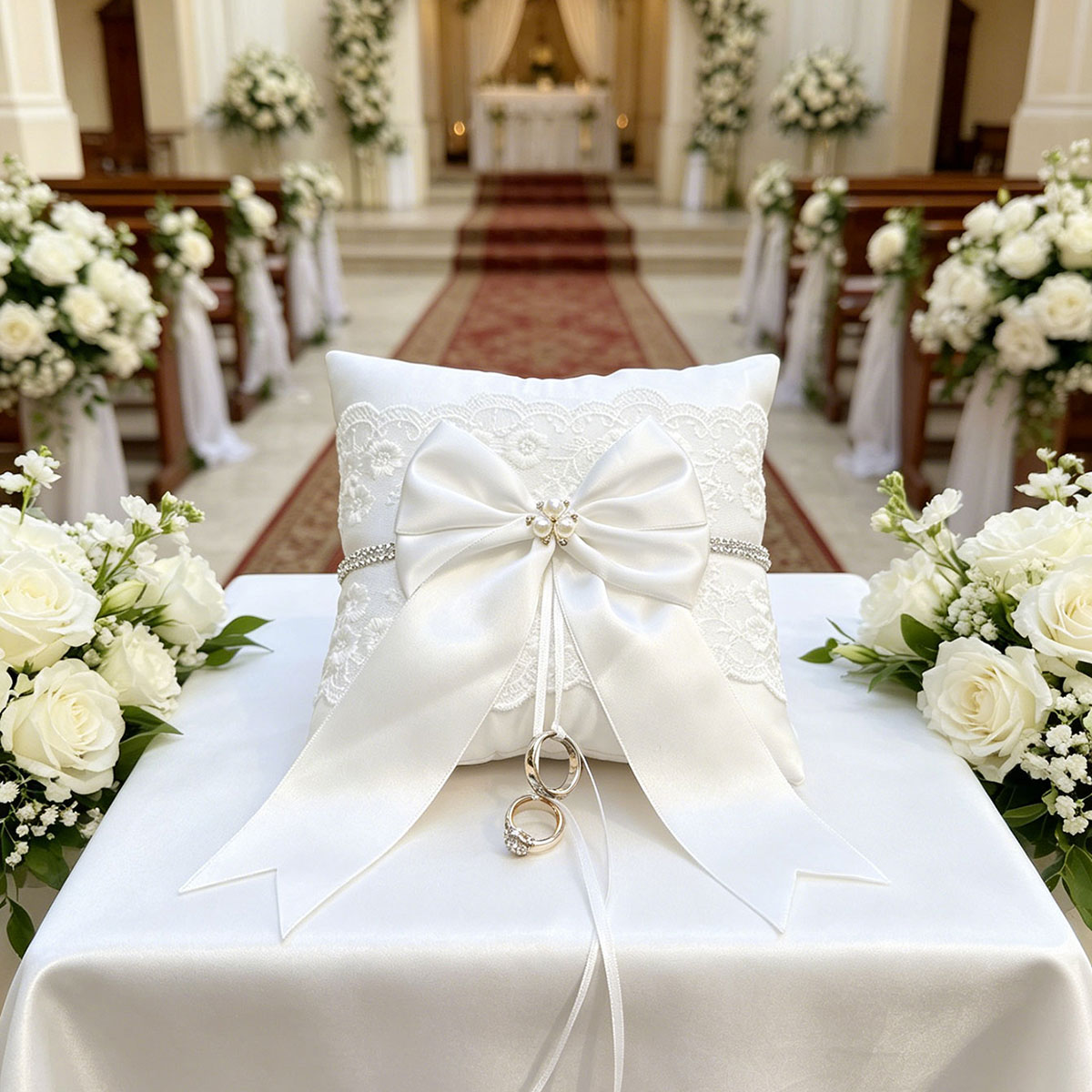 Ring Bearer Pillow - White Lace Wedding Ring Pillow with