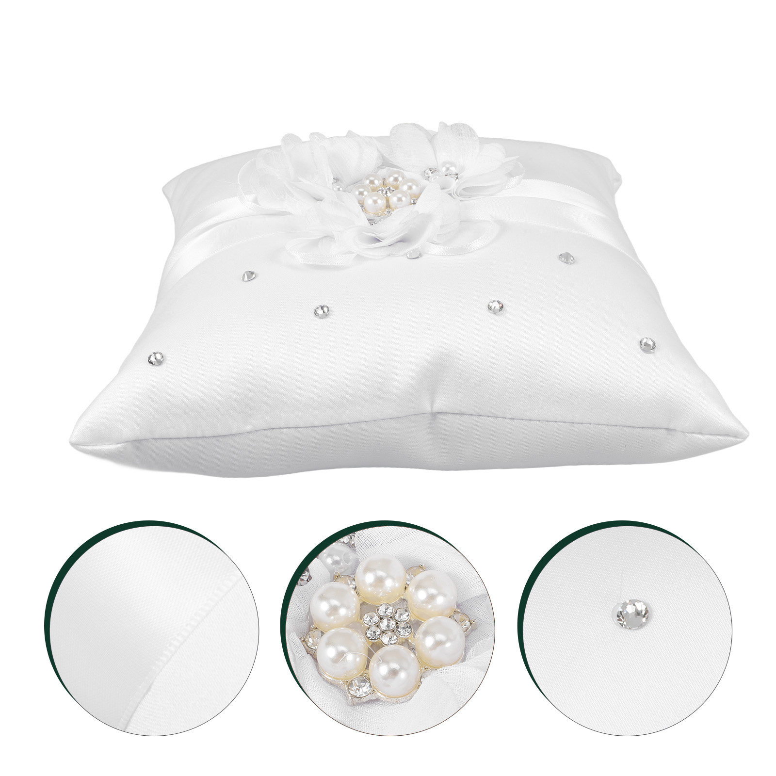 Ring Bearer Pillow - 20x20cm Flower Wedding Ring Pillow Pearl
