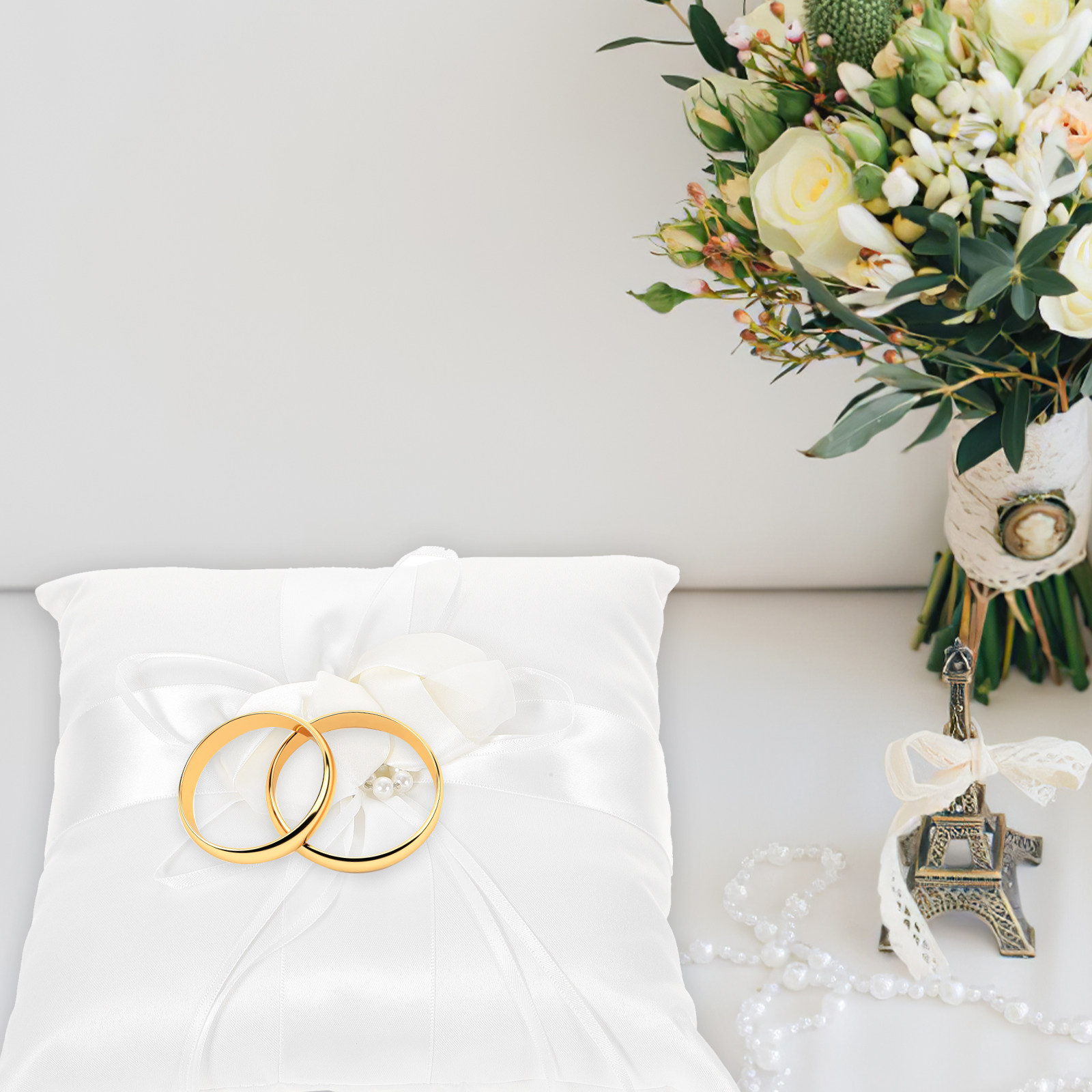20x20cm Elegant White Satin Po - огляд і ціна Ring Bearer Pillow