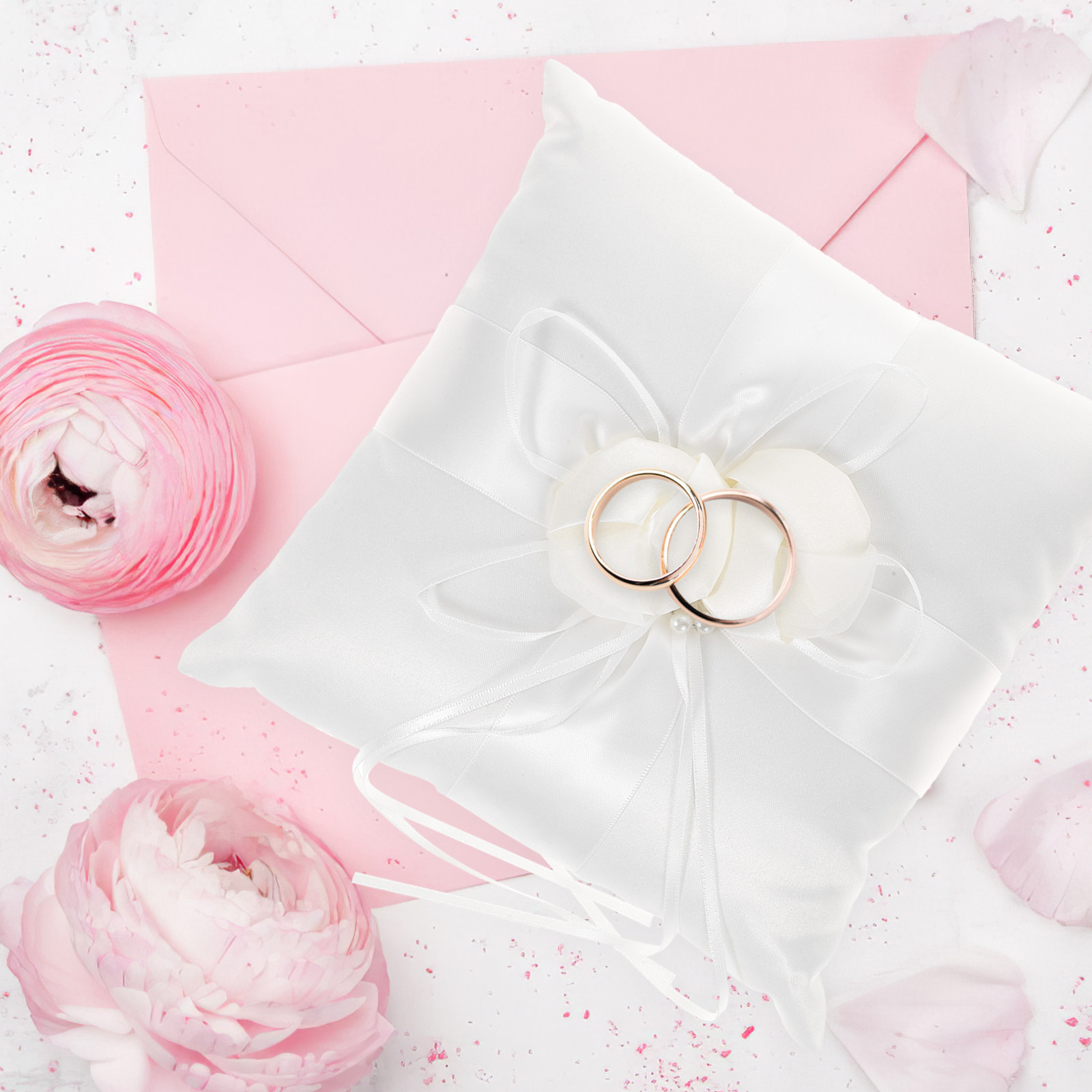 20x20cm Elegant White Satin Po - огляд і ціна Ring Bearer Pillow