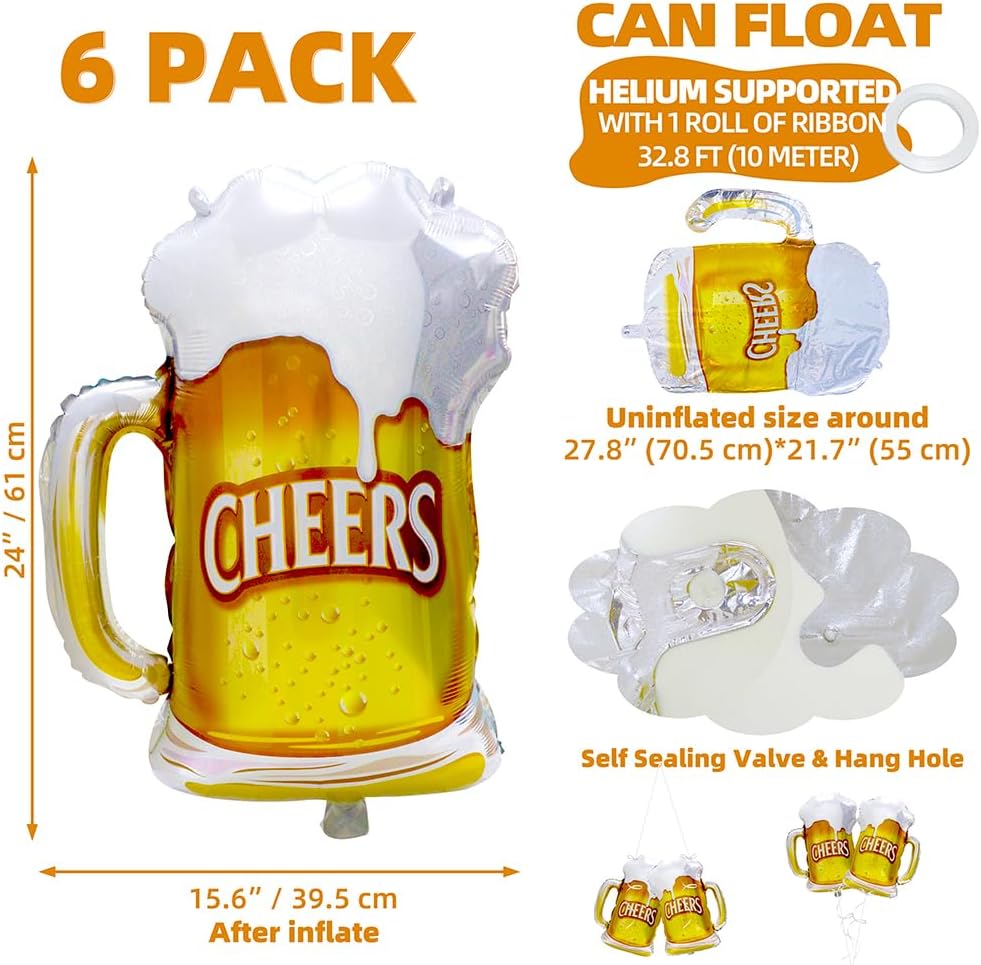 6pcs Cheers Beer Mug Balloons  - огляд і ціна Wedding Alcohol Supply